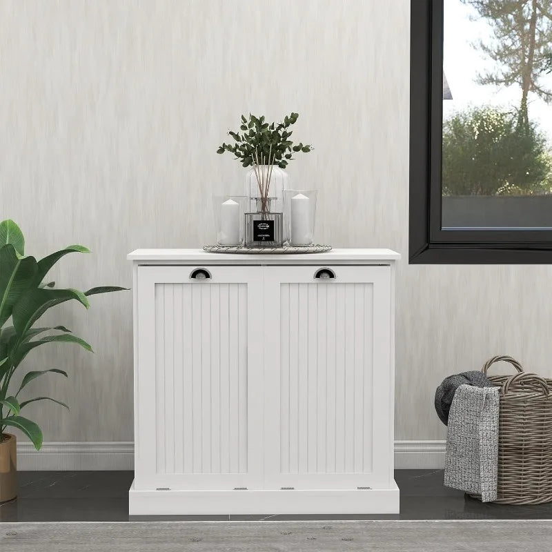 Hign-Concerned Two-Compartment Laundry Sorter Cabinet