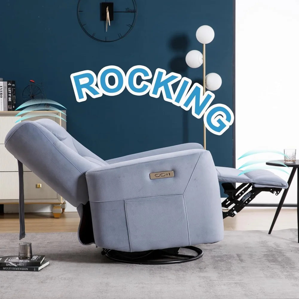 Swivel Rocker, Power Recliner Chair, Nursery Glider Recliner with Adjustable Headrest, USB Ports, Living Room Chairs