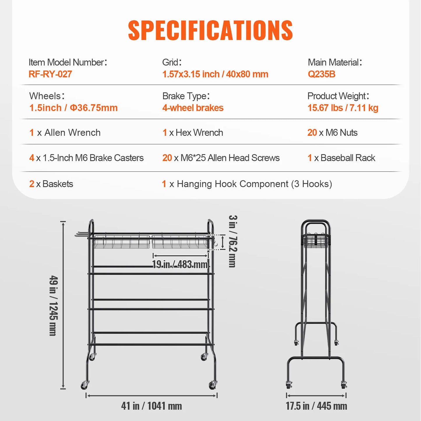 VEVOR 4 Layer Basketball Rack Rolling Training Stand