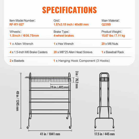 VEVOR 4 Layer Basketball Rack Rolling Training Stand