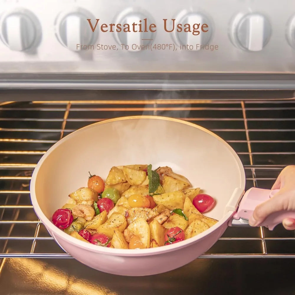 Pots And Pans Set With Detachable Handles Nonstick Ceramic