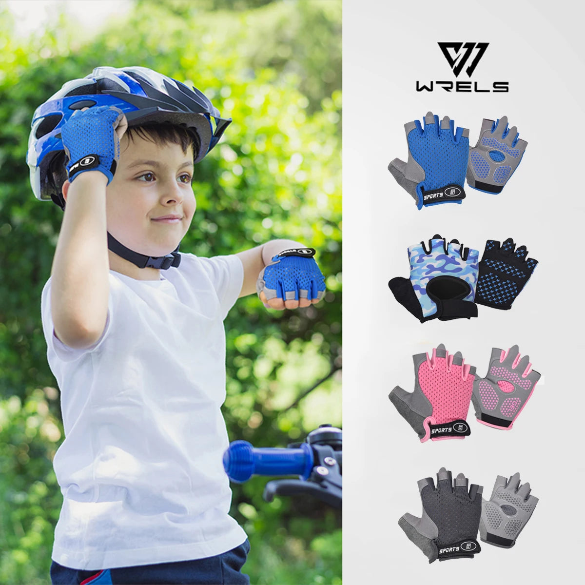 Cycling Half Finger Gloves Breathable Antislip Boys Girls