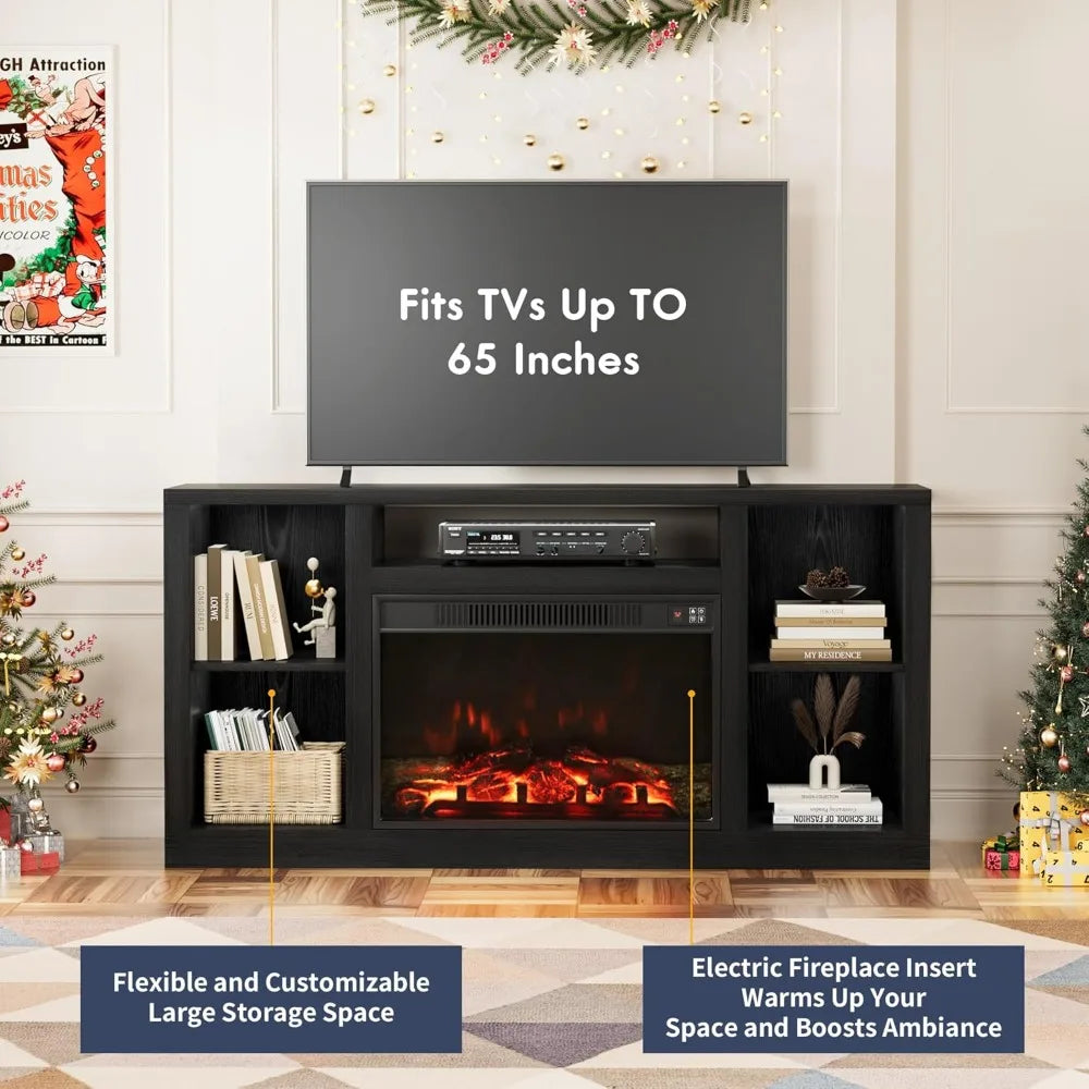 Fireplace TV Stand for 65 Inch TV, Media Entertainment Center Console Table with 26" Electric Fireplace, Farmhouse TV Stand wit