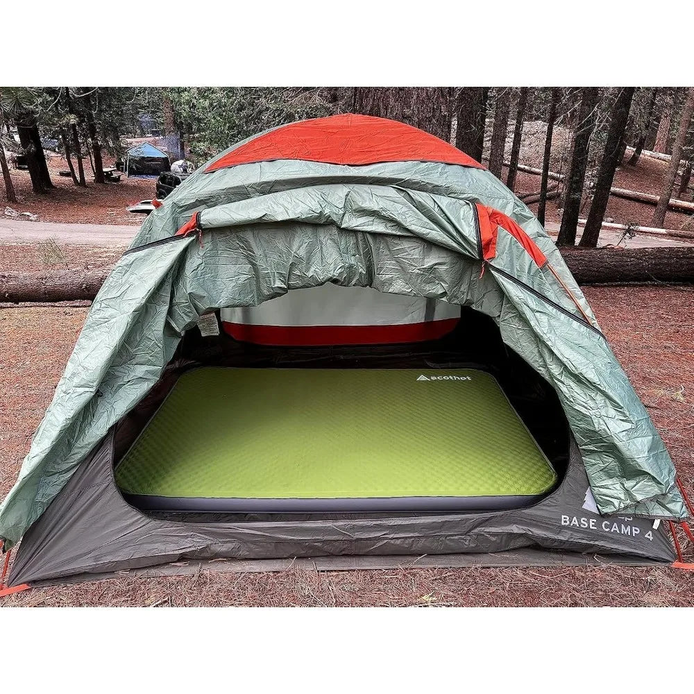 Super thick foam inflatable sleeping bag with pump bag for tent, car, home - Portable camping mat, All season comfort (double)