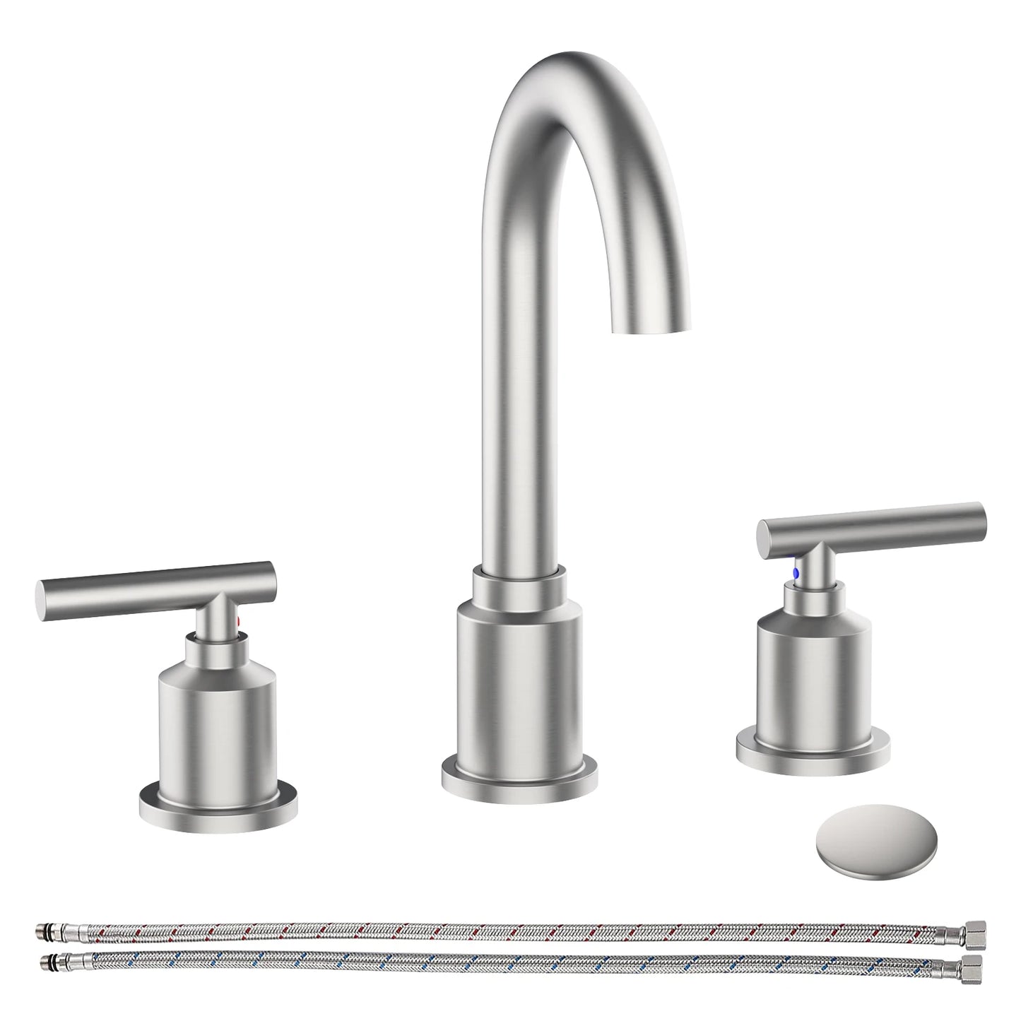 8 Inch 3 Hole Chrome Finish Bath Faucet With Pop Up Drain