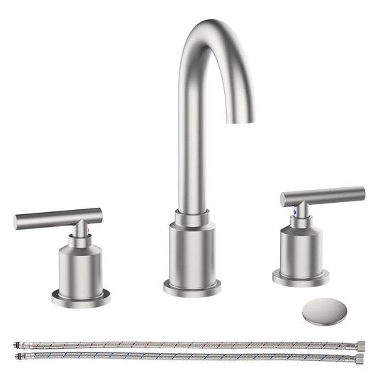 8 Inch 3 Hole Chrome Finish Bath Faucet With Pop Up Drain