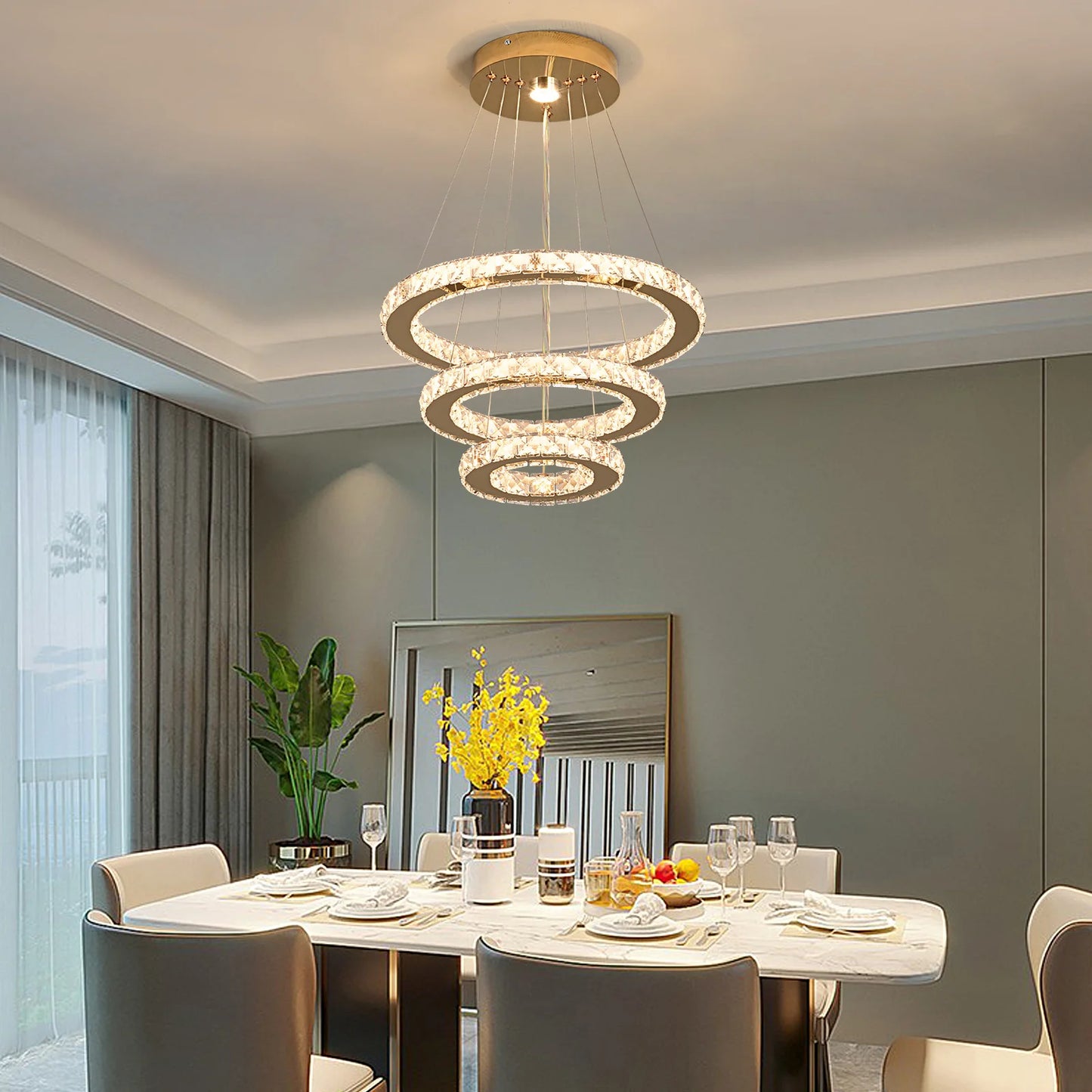 French Luxury Crystal Chandelier Pendant LED Ceiling Light for Living Room Hall Dining Decor