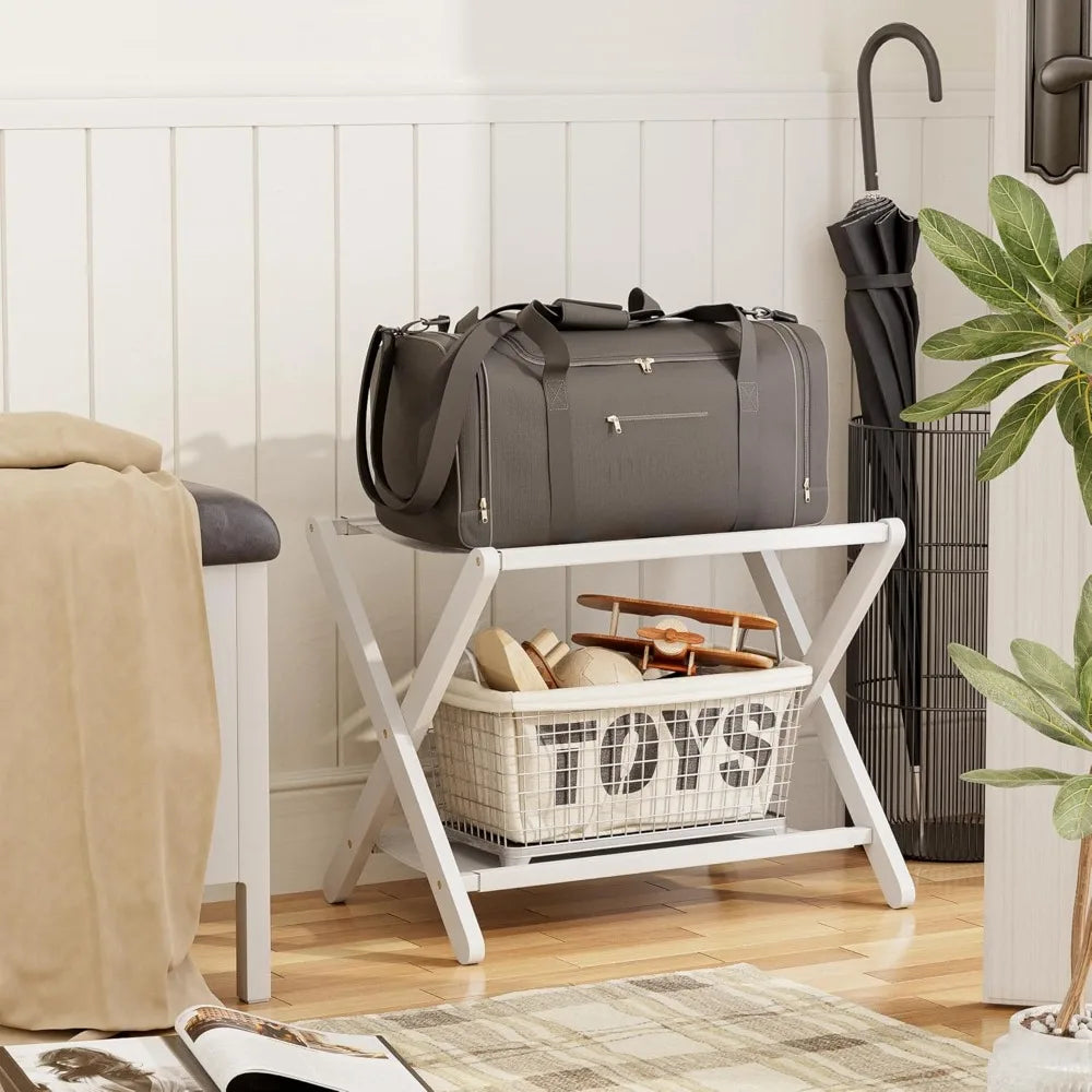 Hign Concerned Folding Luggage Rack With Storage Shelf