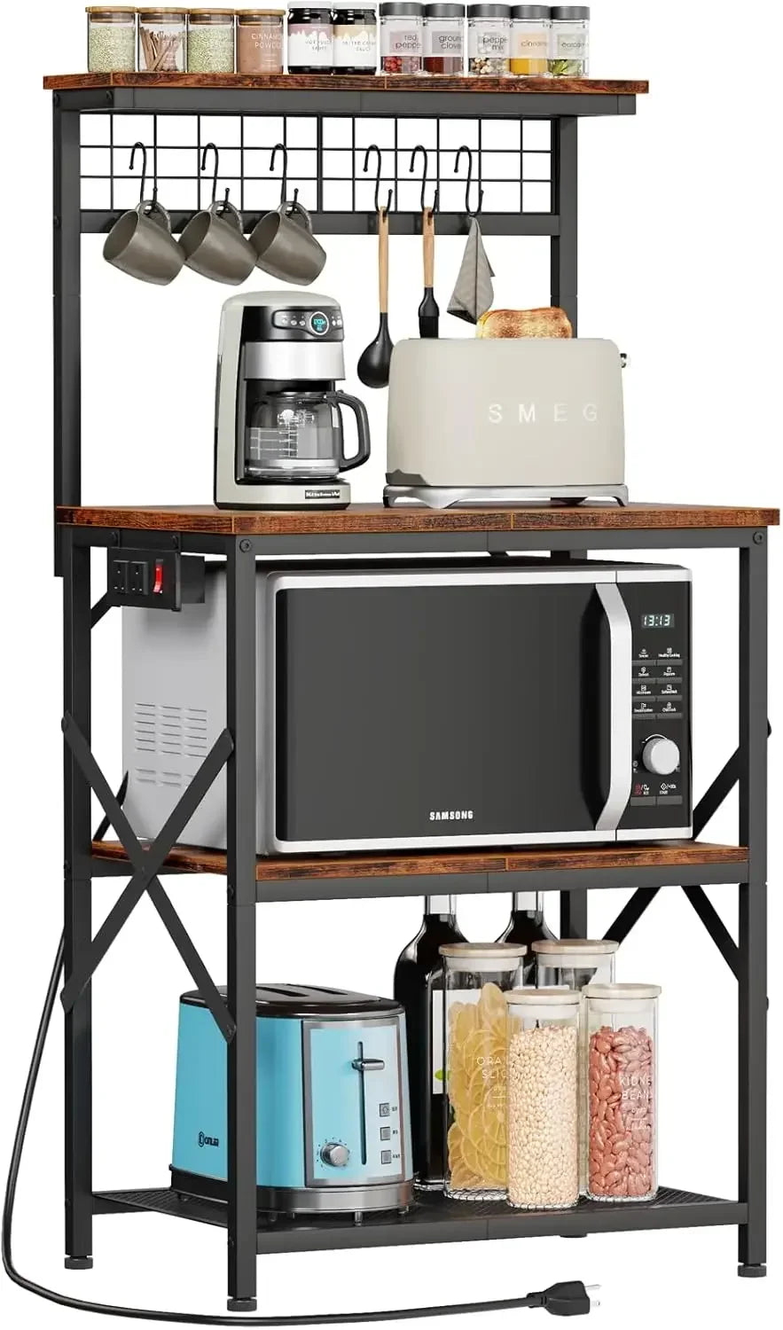 XMSJH Kitchen Bakers Rack With Power Outlet And Storage