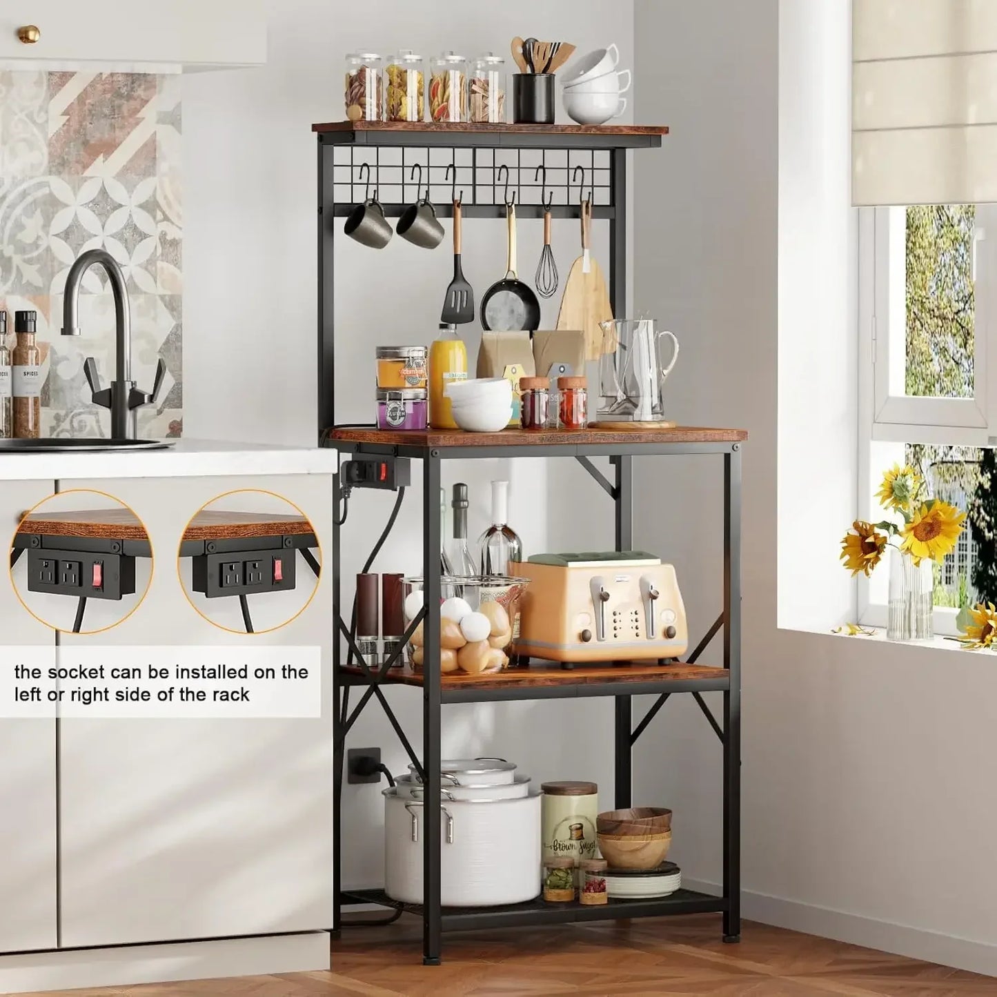 XMSJH Kitchen Bakers Rack With Power Outlet And Storage