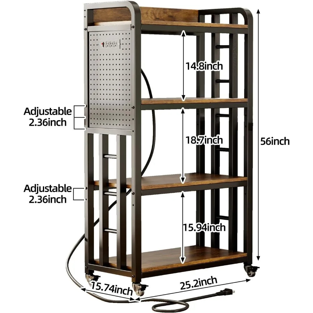 RBXC Kitchen Bakers Rack With Power Outlet And Pegboard