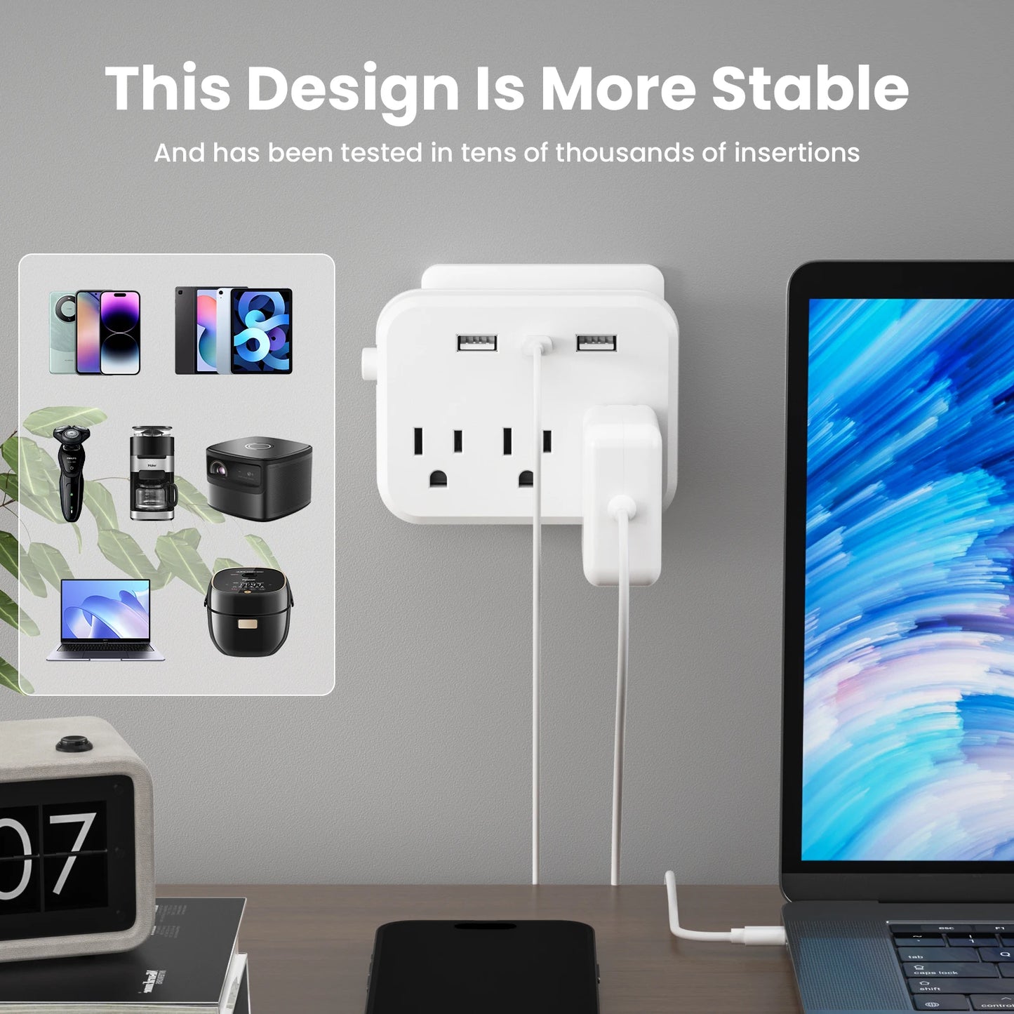 TRANSTON   3 Pcs,Mini Portable Switched 6-in-1 Multi-Function Power Outlet,3 power strip 2 USB 1 USB-C for Business Travel and