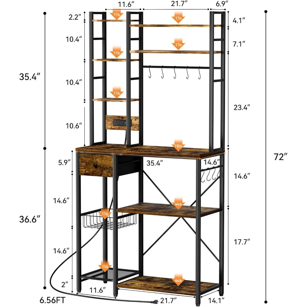 RBXC Artswish Bakers Rack With Power Outlet And Drawer
