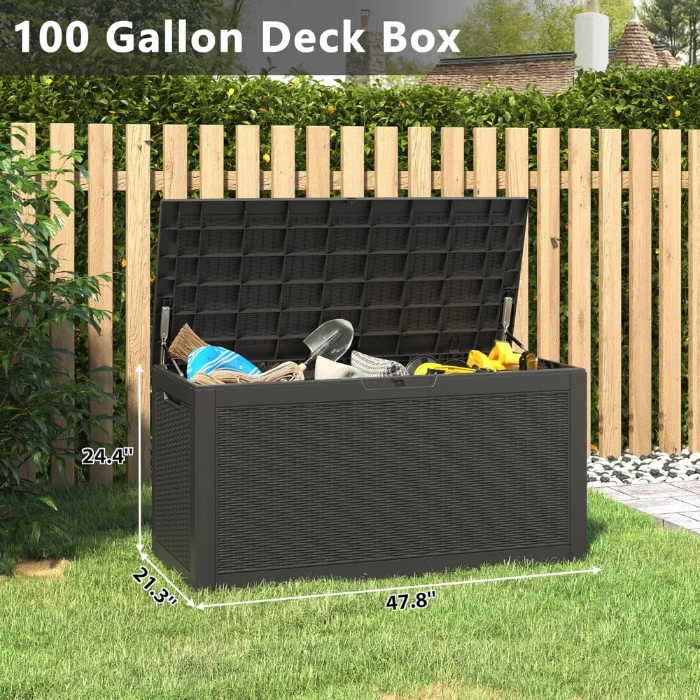 LHBGO Rattan Deck Box Lockable Outdoor Waterproof Storage