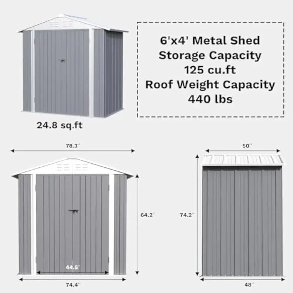 6×4FT Outdoor Storage Shed, Metal Patio Storaged Sheds with Lockable Doors, Sheds & Outdoor Storage for Bike, Pool and Garden