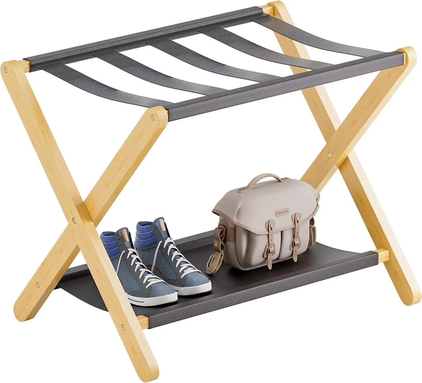 Hign Concerned Folding Luggage Rack With Storage Shelf