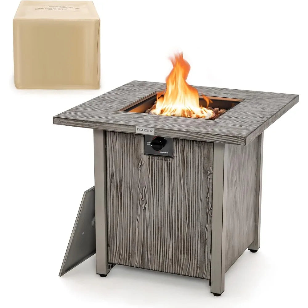 28 Inches Propane Fire Pit, Patiojoy 40,000 BTU Gas Fire Pit Table with Lid, Lava Rocks, Protective Cover, 2-in-1 Outdoor Fire