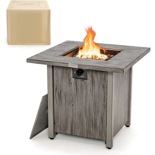 28 Inches Propane Fire Pit, Patiojoy 40,000 BTU Gas Fire Pit Table with Lid, Lava Rocks, Protective Cover, 2-in-1 Outdoor Fire