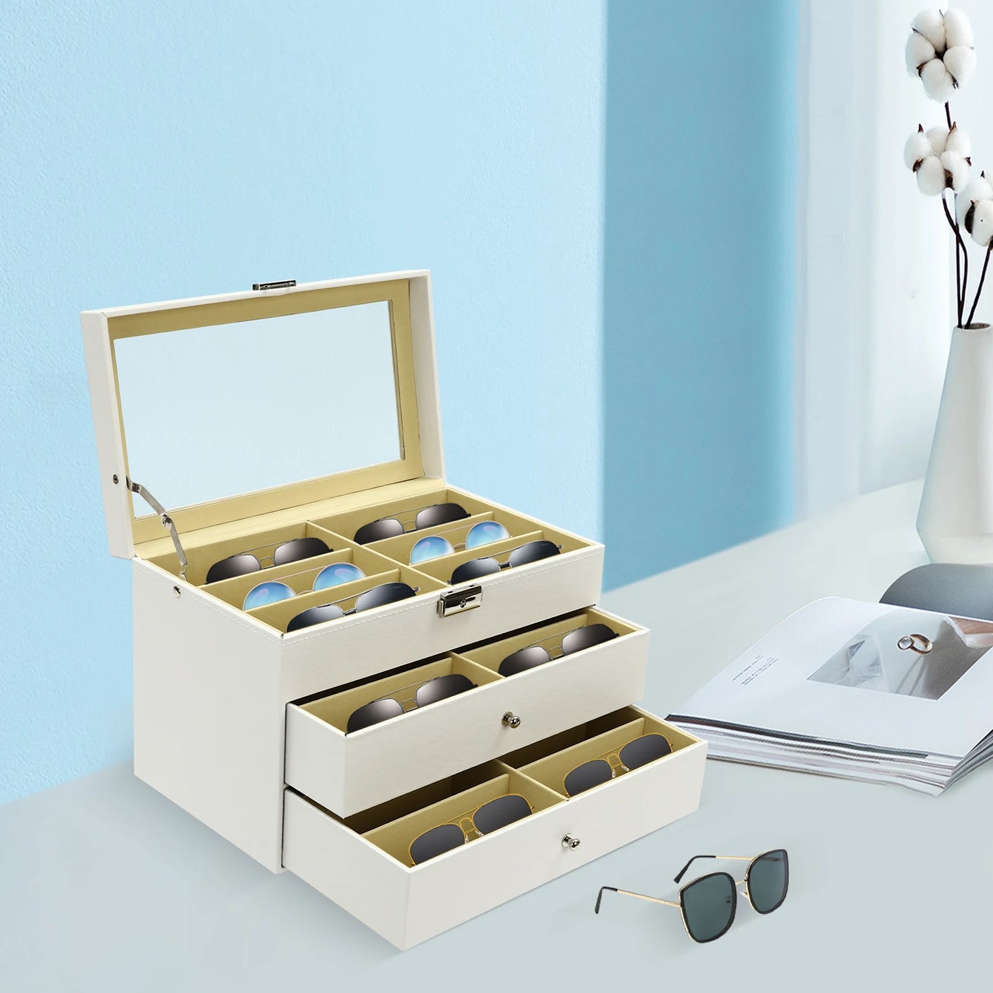 Sichuan 18 Slot Sunglasses Organizer Display Drawer Lock