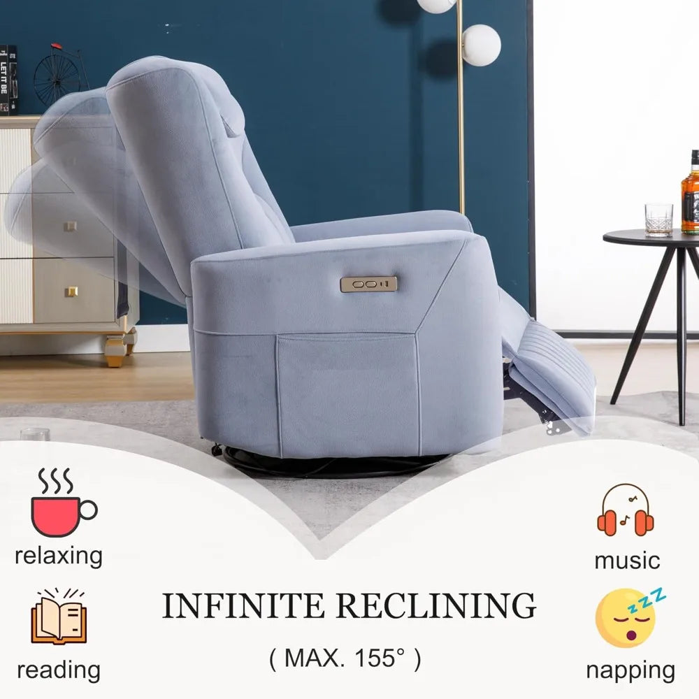 Swivel Rocker, Power Recliner Chair, Nursery Glider Recliner with Adjustable Headrest, USB Ports, Living Room Chairs