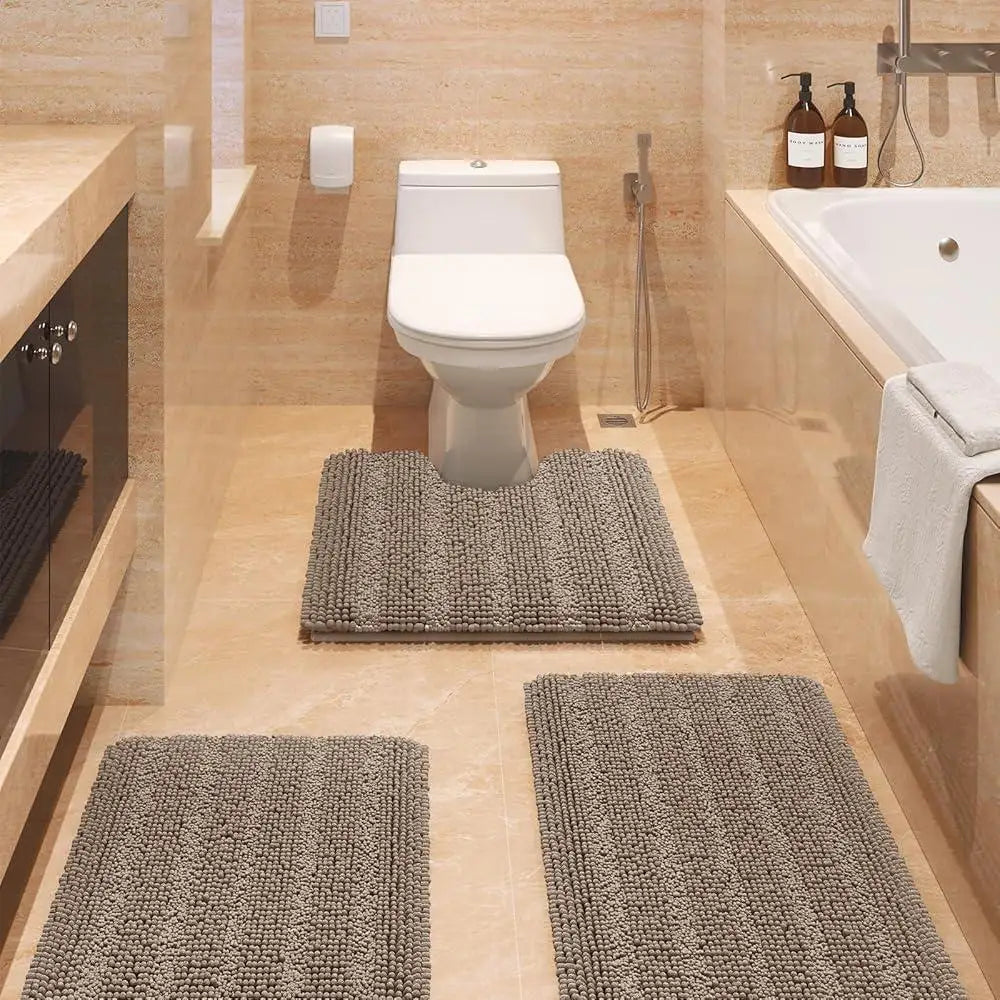 DUTRIEUXCN Luxury 3 Piece Chenille Bath Rug Set Non Slip