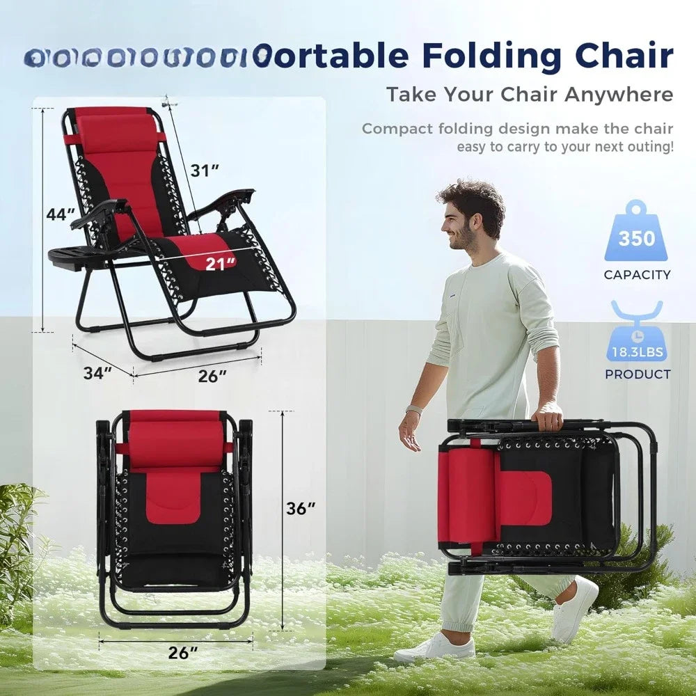 Padded Zero Gravity Lawn Chairs Set of 2 Foldable Patio Recliners Anti Gravity Lounge Chairs w/Pillow & Cup Holder Outdoor Camp