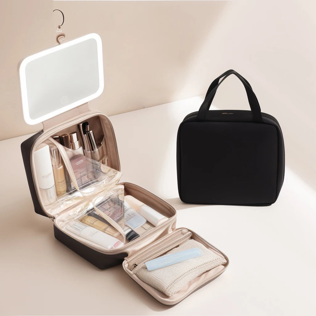 CN Guangdong Luxury PU Leather Toiletry Bag With LED Mirror