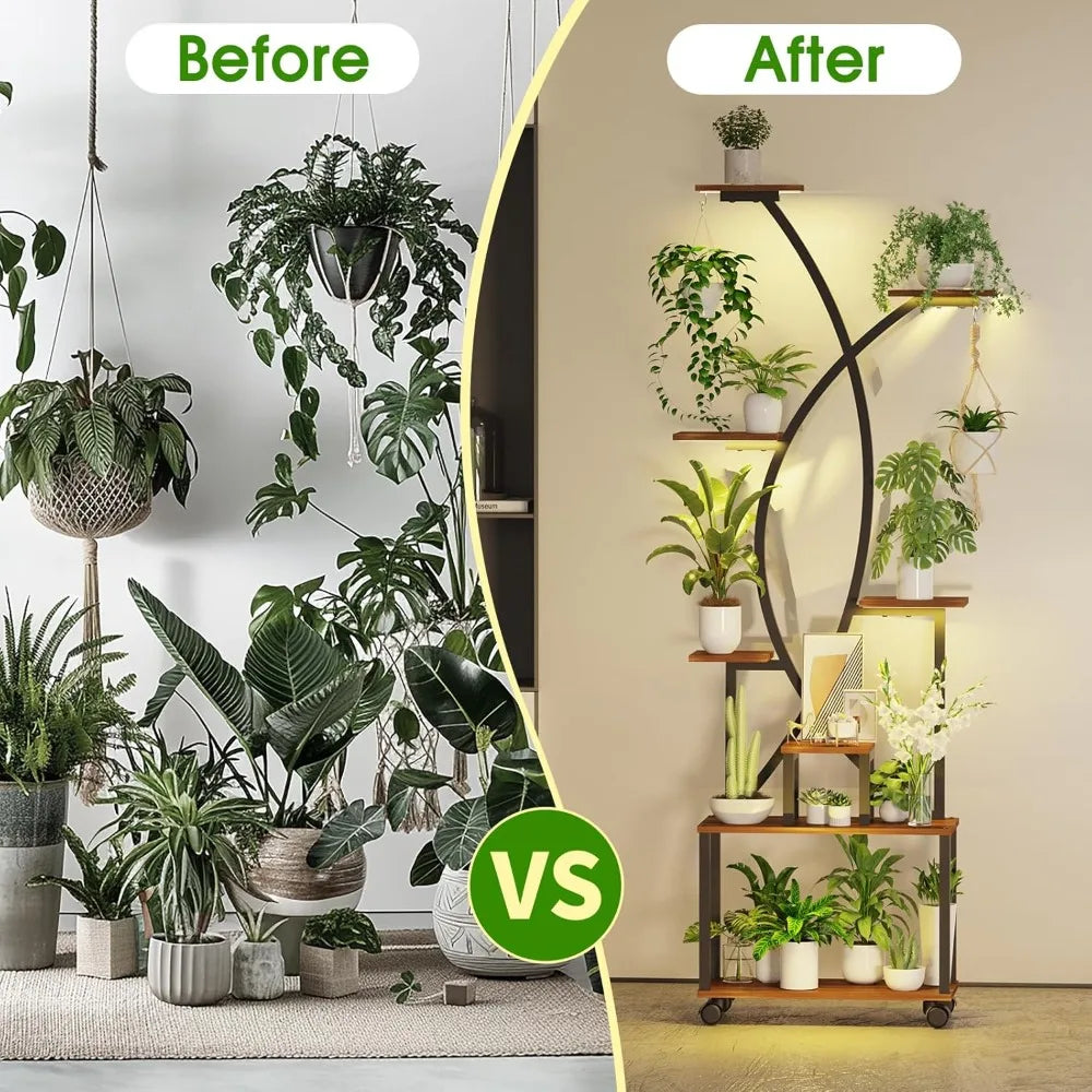 MKDK 8 Tier Plant Stand With Grow Lights And Wheels