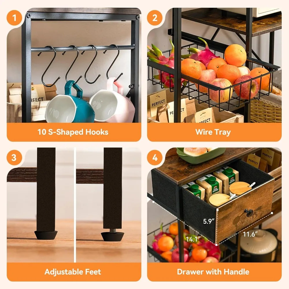 RBXC Artswish Bakers Rack With Power Outlet And Drawer