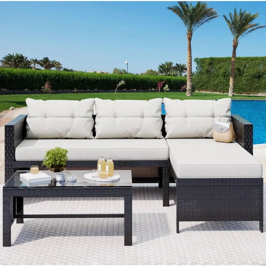 3 Piece All Weather Outdoor Patio Set with Sectional Sofa