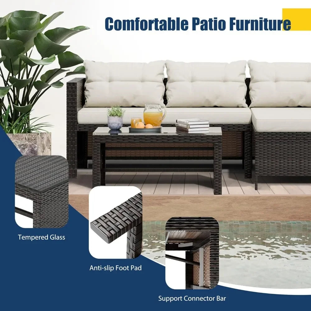 "3-Piece All-Weather Patio Set - PE Wicker Outdoor Sectional Sofa, Durable Conversation Couch"