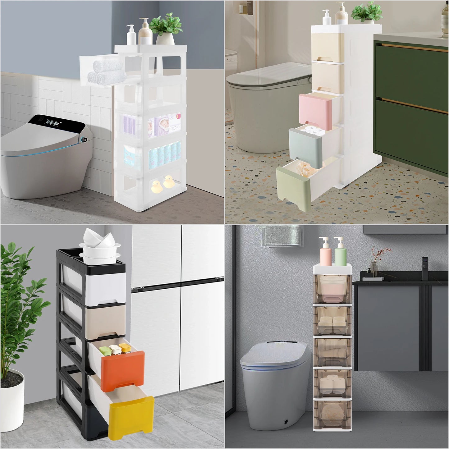 Fininsh 5 Tier PP Rectangular Bathroom Storage Cabinet