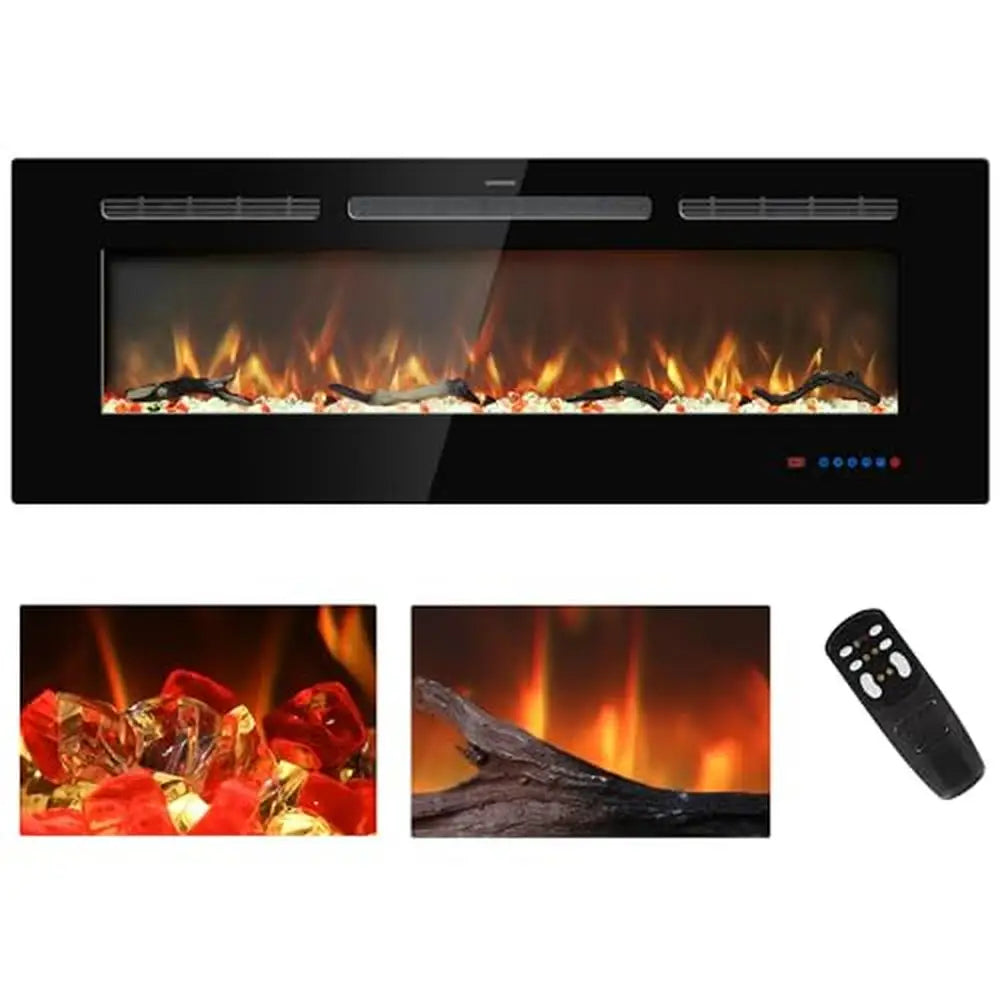 48 Inch Recessed Wall Mounted Electric Fireplace Heater With Remote DIY Logs Crystals And Multicolor Flame Options