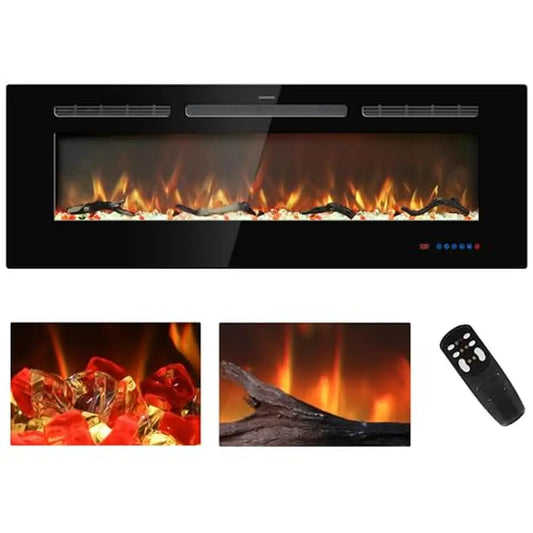48 Inch Recessed Wall Mounted Electric Fireplace Heater With Remote DIY Logs Crystals And Multicolor Flame Options