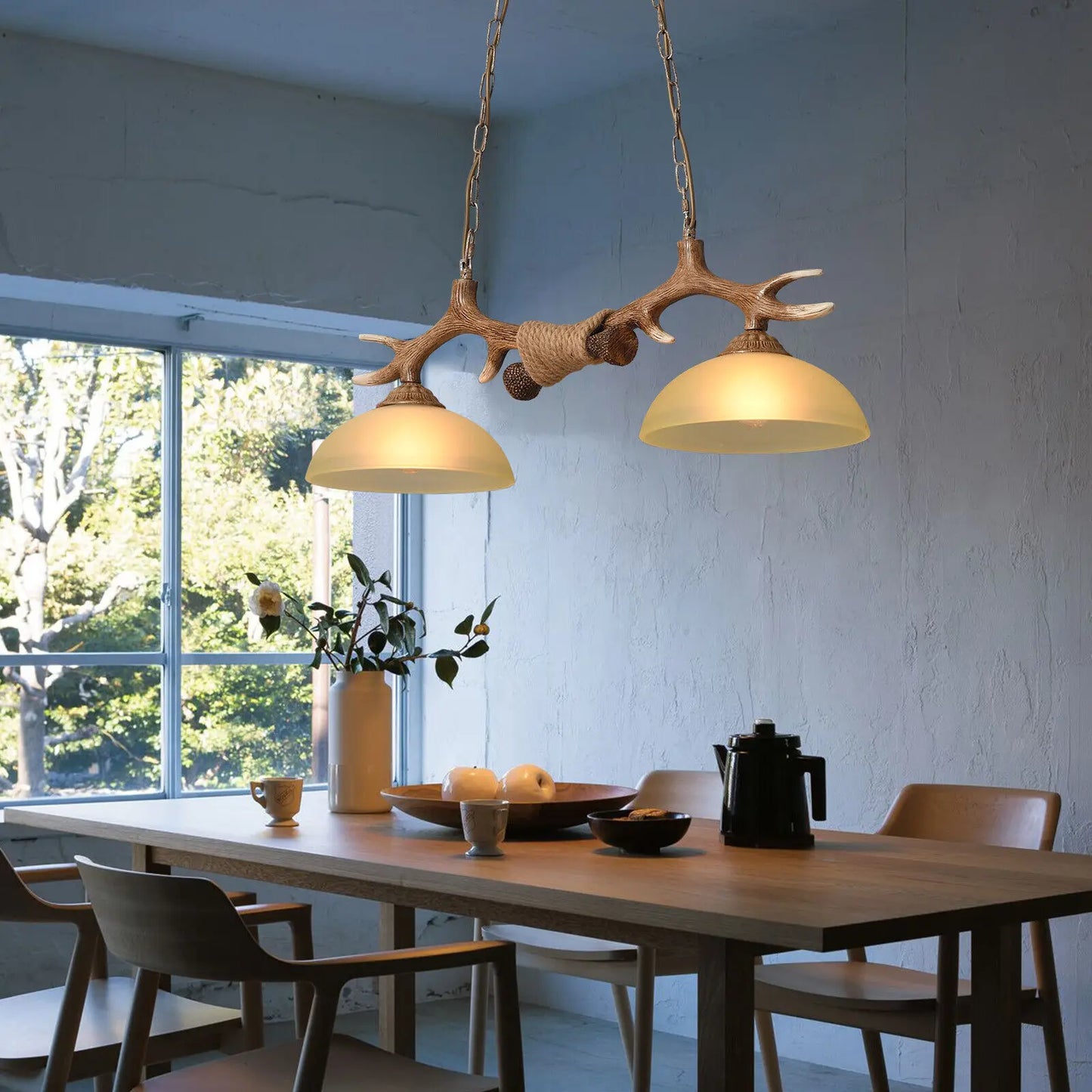 Rustic Cabin Deer Antler Chandelier 2-Light Hunter Lamp Fixture Ceiling Lamp