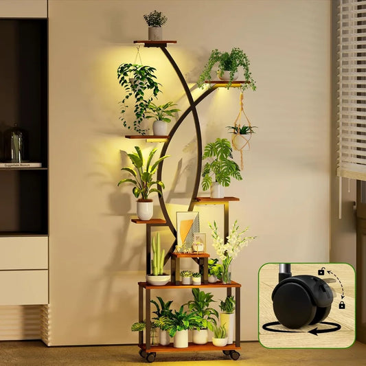 MKDK 8 Tier Plant Stand With Grow Lights And Wheels