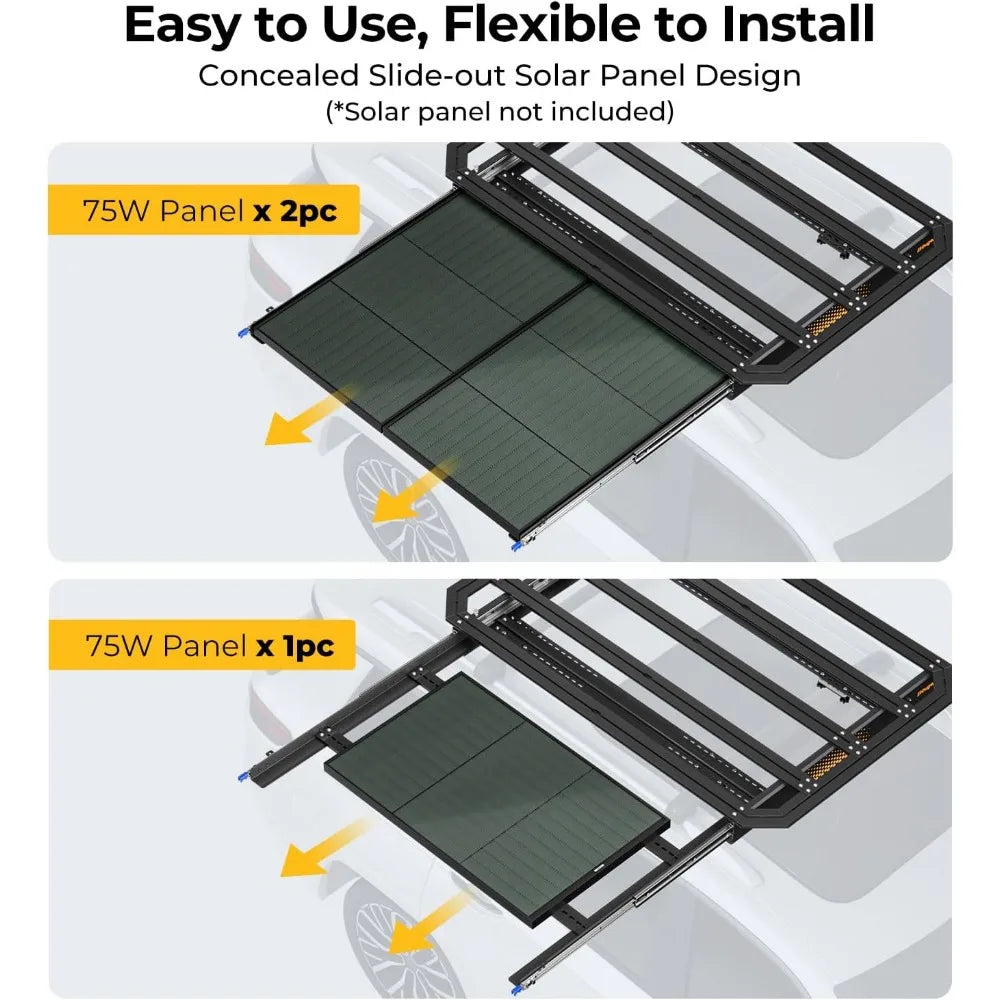 Flat Roof Rack Platform with Slidable Solar Panel Bracket | Roof Rack Flat Basket | Universal Rooftop Cargo Carrier System for