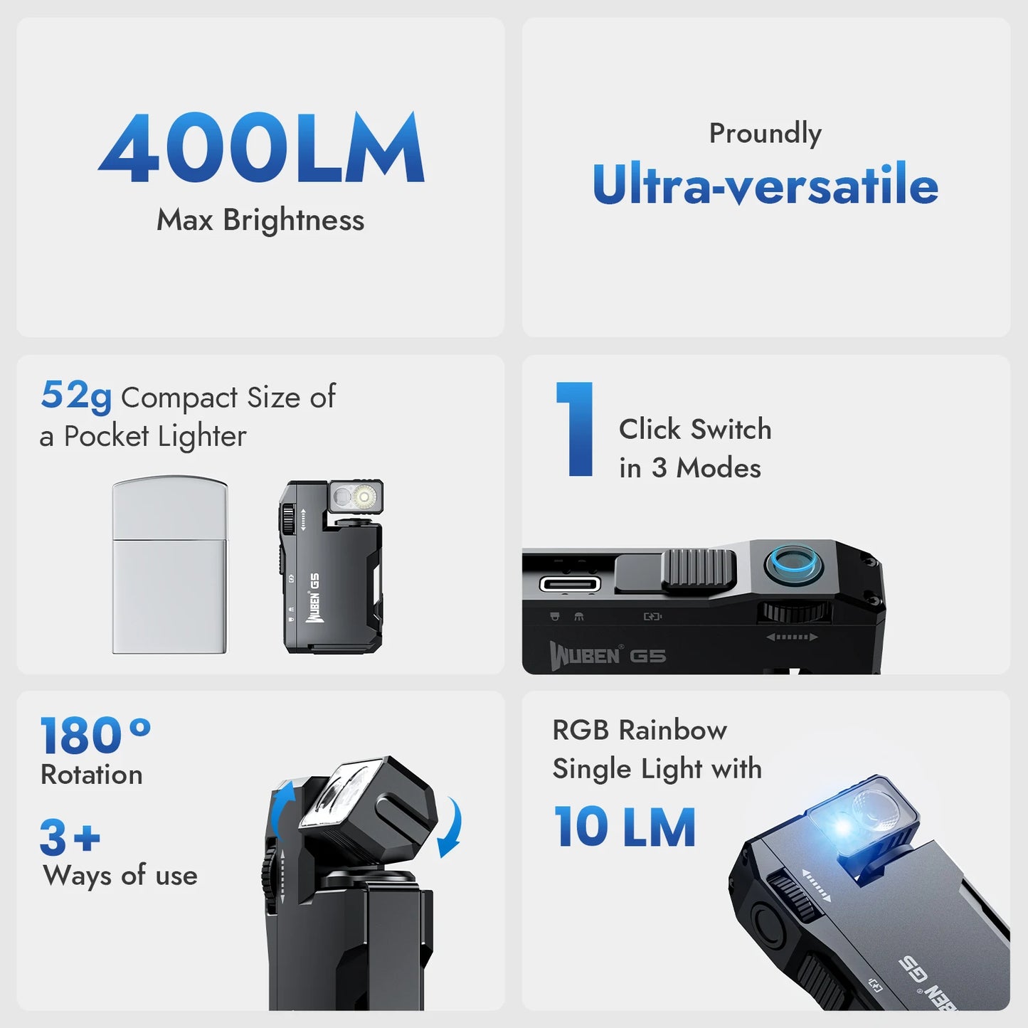 WUBEN G5 Rechargeable EDC Flashlight Dual Light RGB Pro