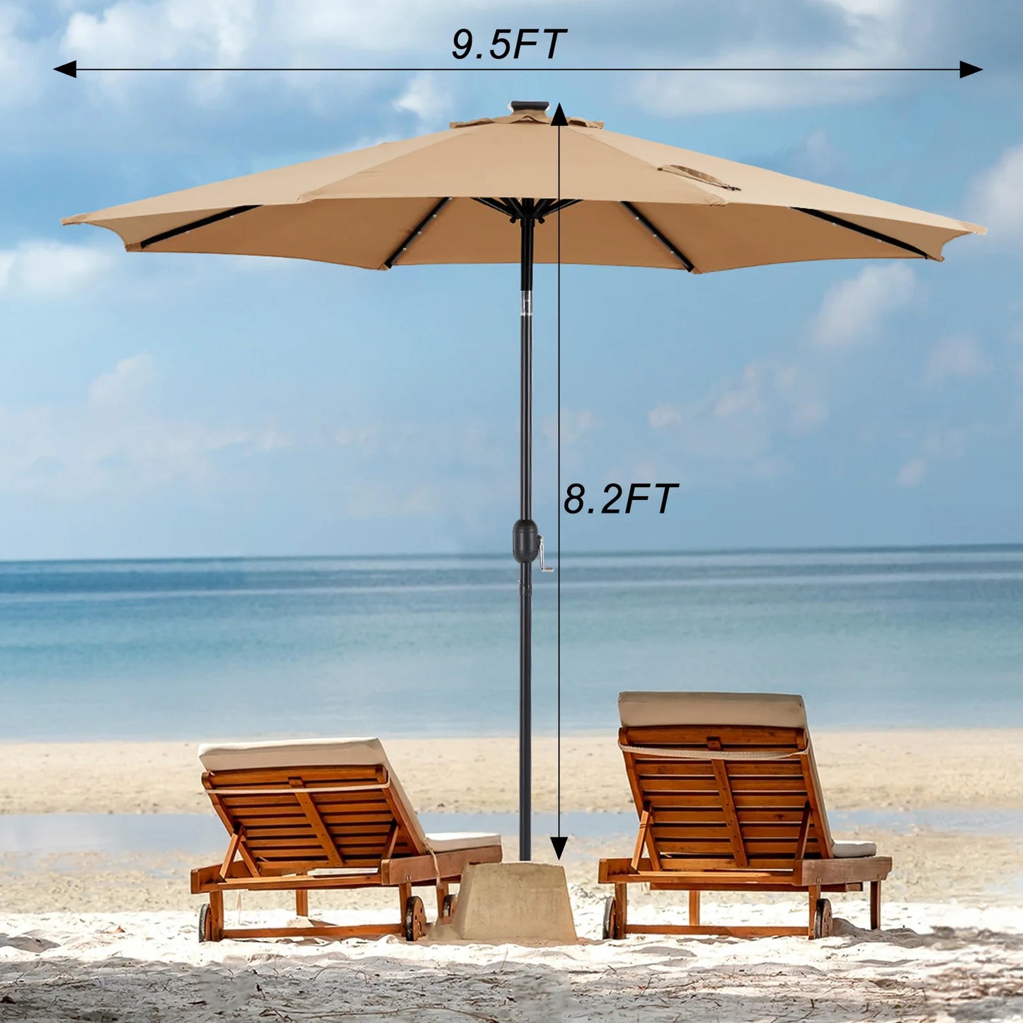 JHK 10FT Solar Patio Umbrella with 32 LED Lights UV-Resistant Outdoor Table Umbrella with Tilt and Crank for Backyard Garden