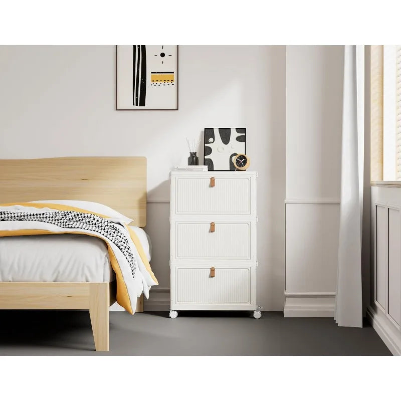 HUANHUICN Stackable Closet Storage Bins Foldable With Lid