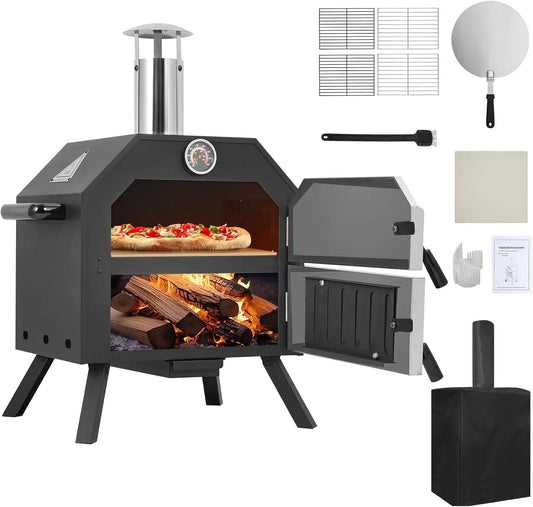 Portable Wood Fired Pizza Oven with Cover and Pizza Stone