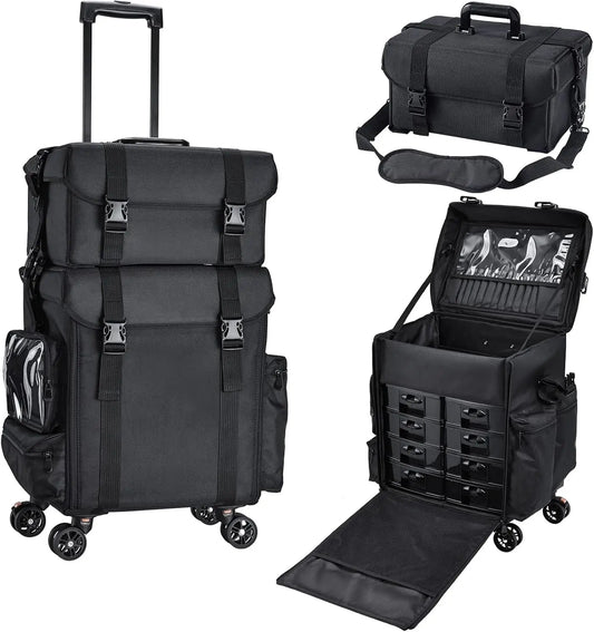 Maxulene 2in1 Professional Makeup Case Rolling Wheels