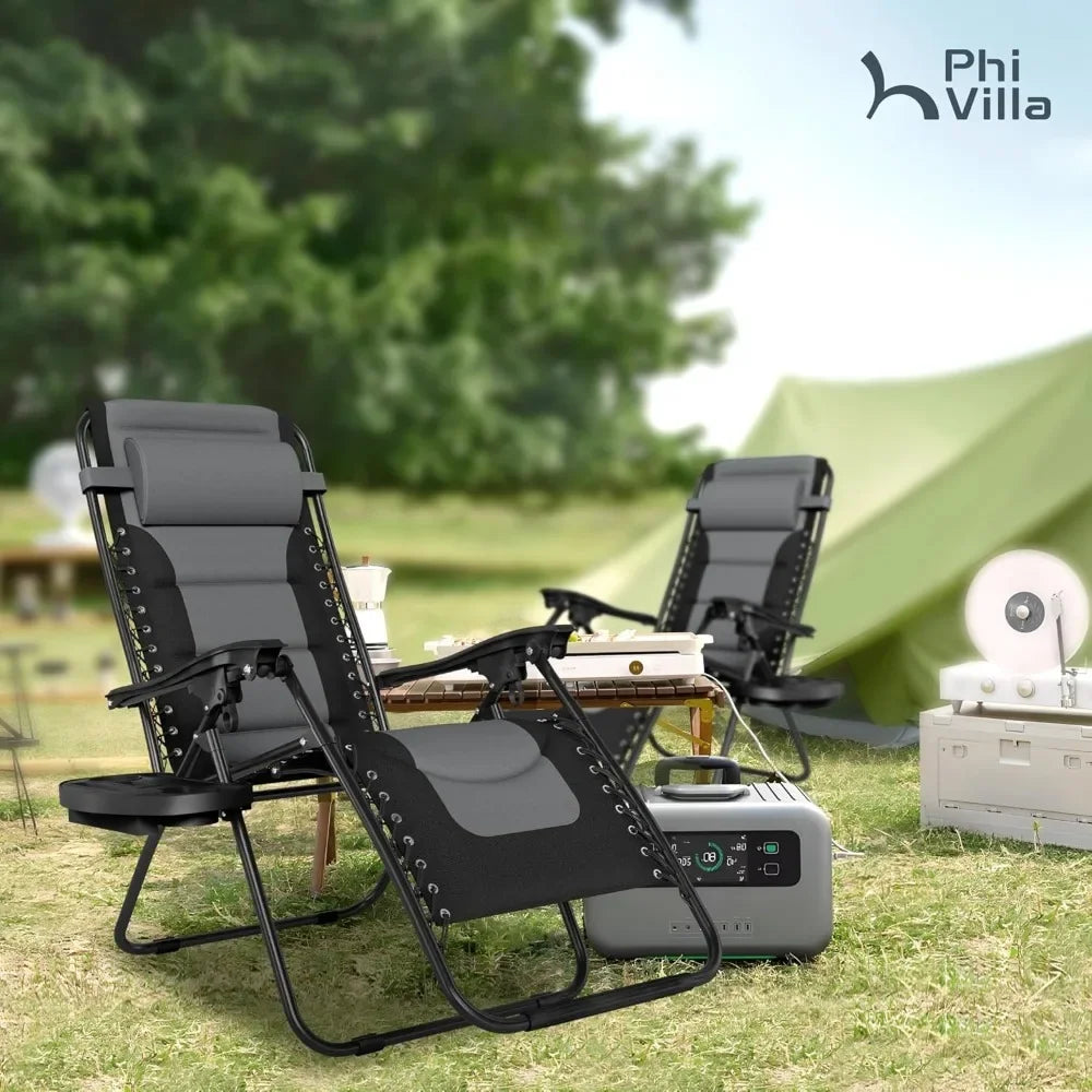 Padded Zero Gravity Lounge Chair Folding Patio Recliner with Adjustable Headrest & Cup Holder, Support 350 LBS