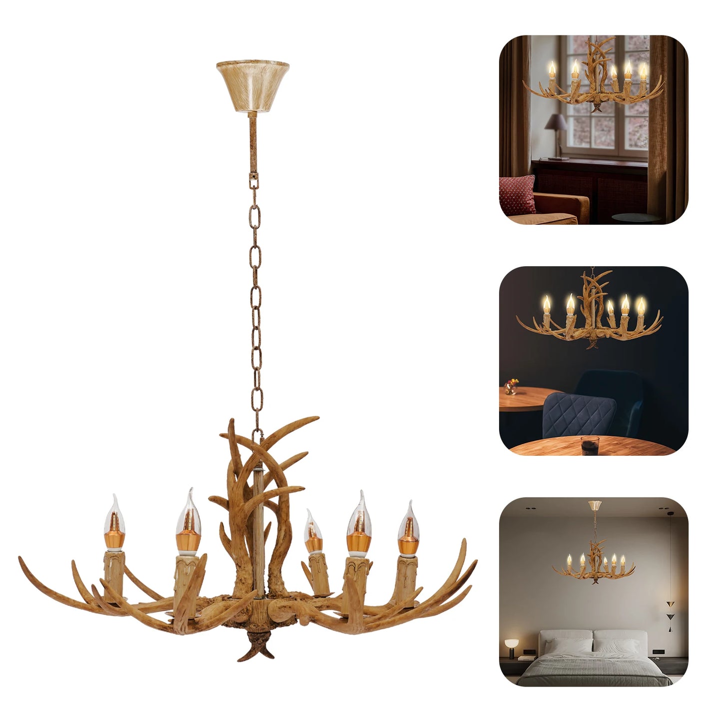 Retro Antler Chandelier Light Deer Horn Pendant Lamp