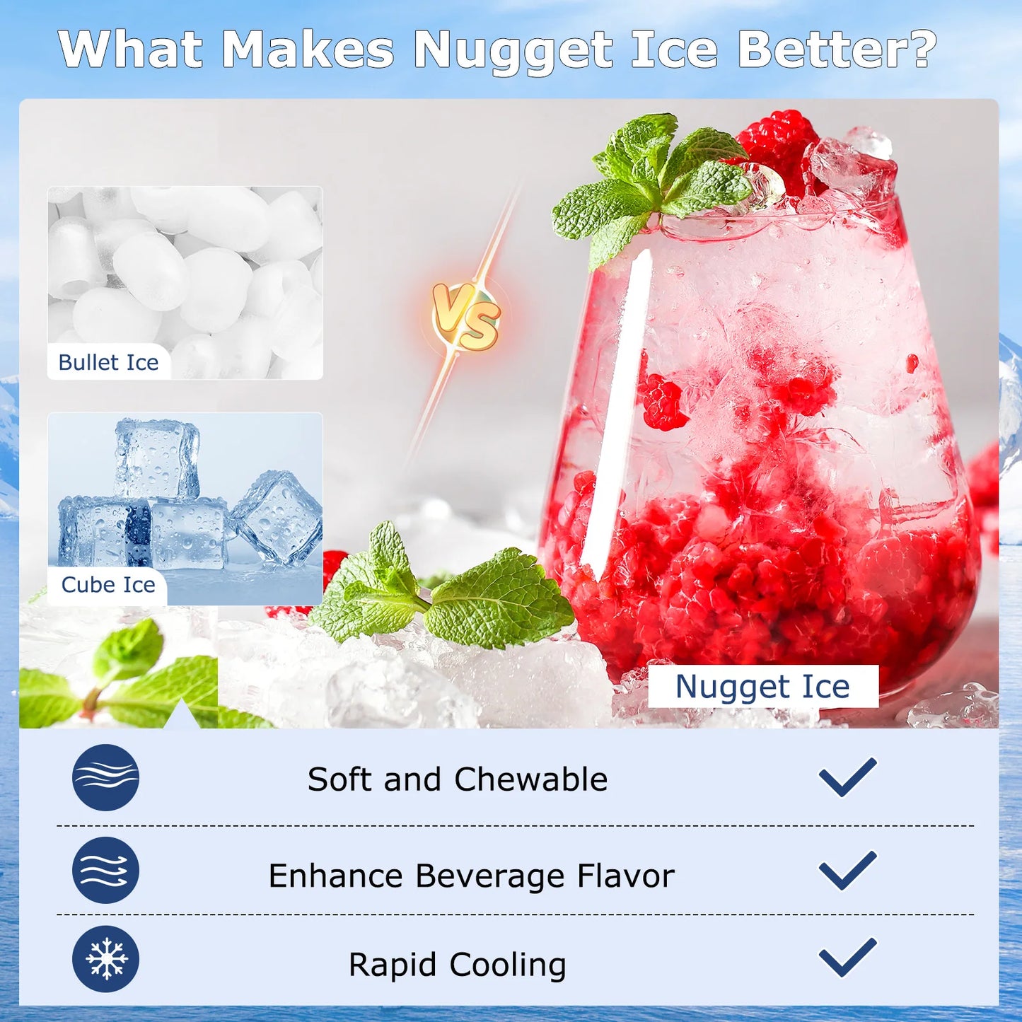 Under Counter Nugget Ice Maker with Self Cleaning 80 lbs Day