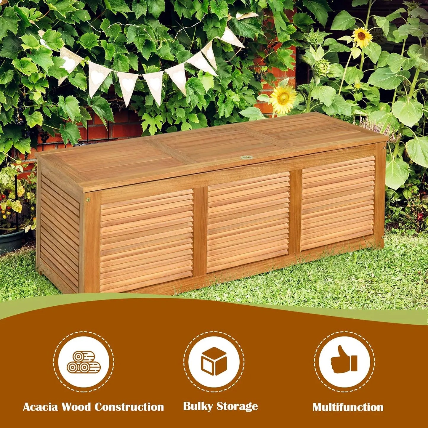XMSJHign-concerned Acacia Wood Deck Box Garden Bench