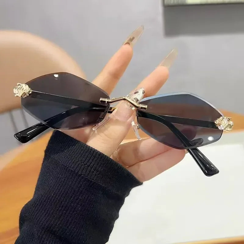 Frameless Rhombus Womens Sunglasses Elegant Versatile UV400