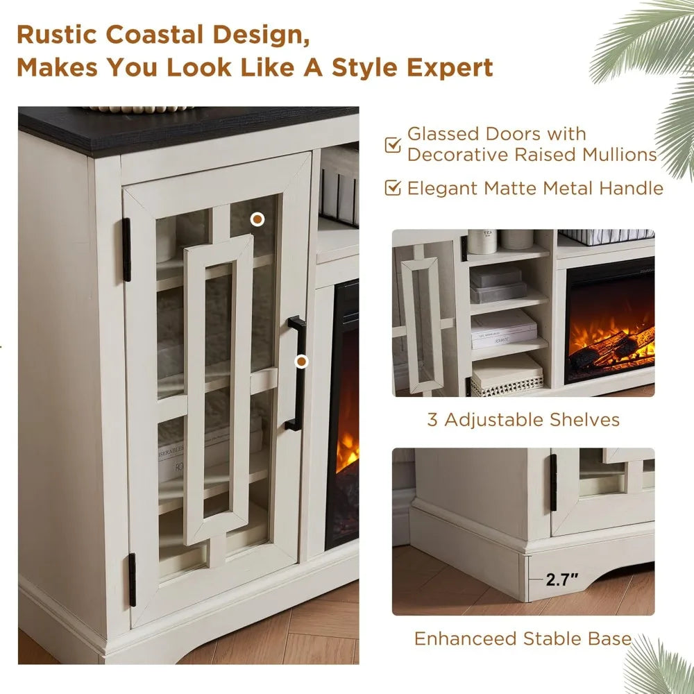 Modern 80 TV Electric Fireplace Entertainment Center, 32 Tall, JXQTLINGMU Farmhouse Style Media Console