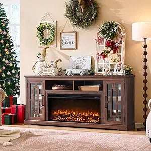 Modern 80 TV Electric Fireplace Entertainment Center, 32 Tall, JXQTLINGMU Farmhouse Style Media Console