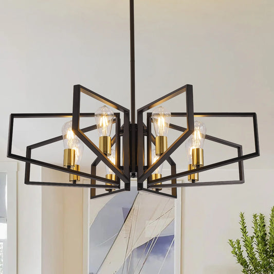 Modern 8-Light Geometric Chandelier with Adjustable Height
